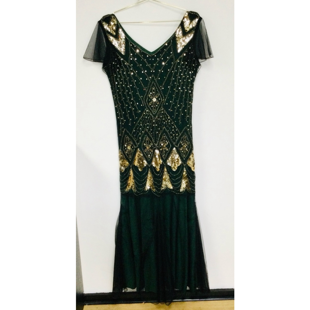 Women's Unbranded Dress XL Dark Green Gold